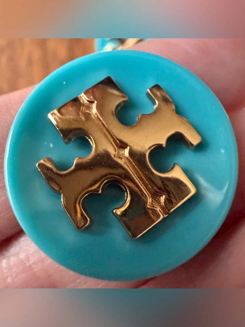 Lot Of 5 Blue Turquoise Tory Burch Logo Buttons From Sweater Gold Tone